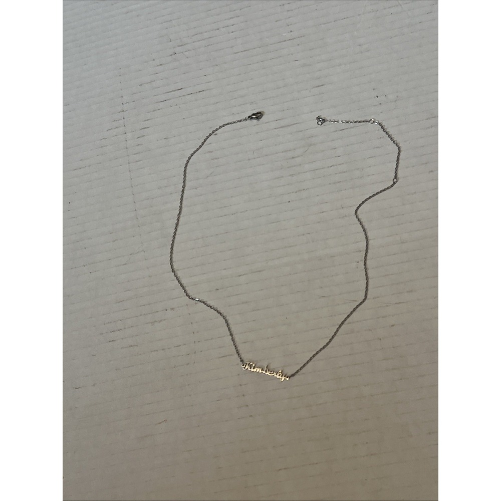 "Kimberly" Script Silver Looking Nameplate Necklace 21" Long No Markings
